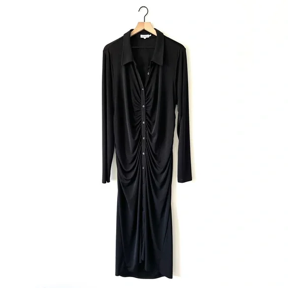 Good American Good Touch Button Front Ruched Midi Dress Black Size 3XL - Picture 2 of 12